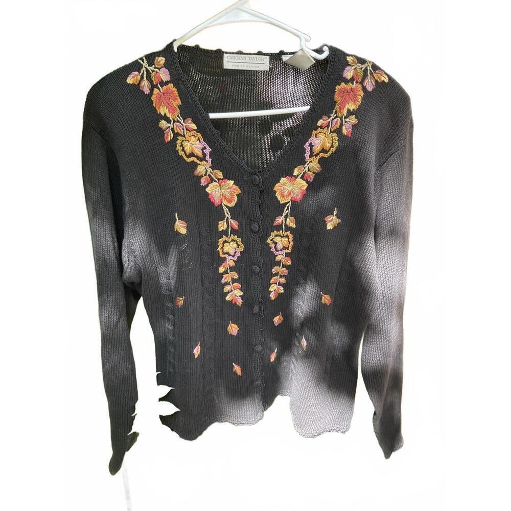Vintage  Carolyn Taylor Ramie/ Cotton Embroidered Cardigan Size XL